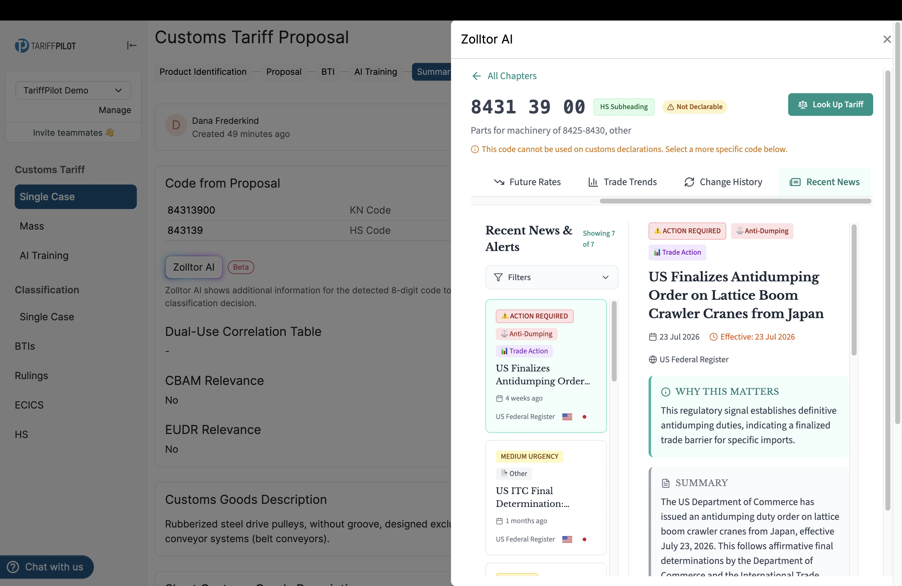 Zolltor AI, Recent News tab