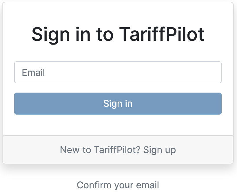 sign in to TariffPilot