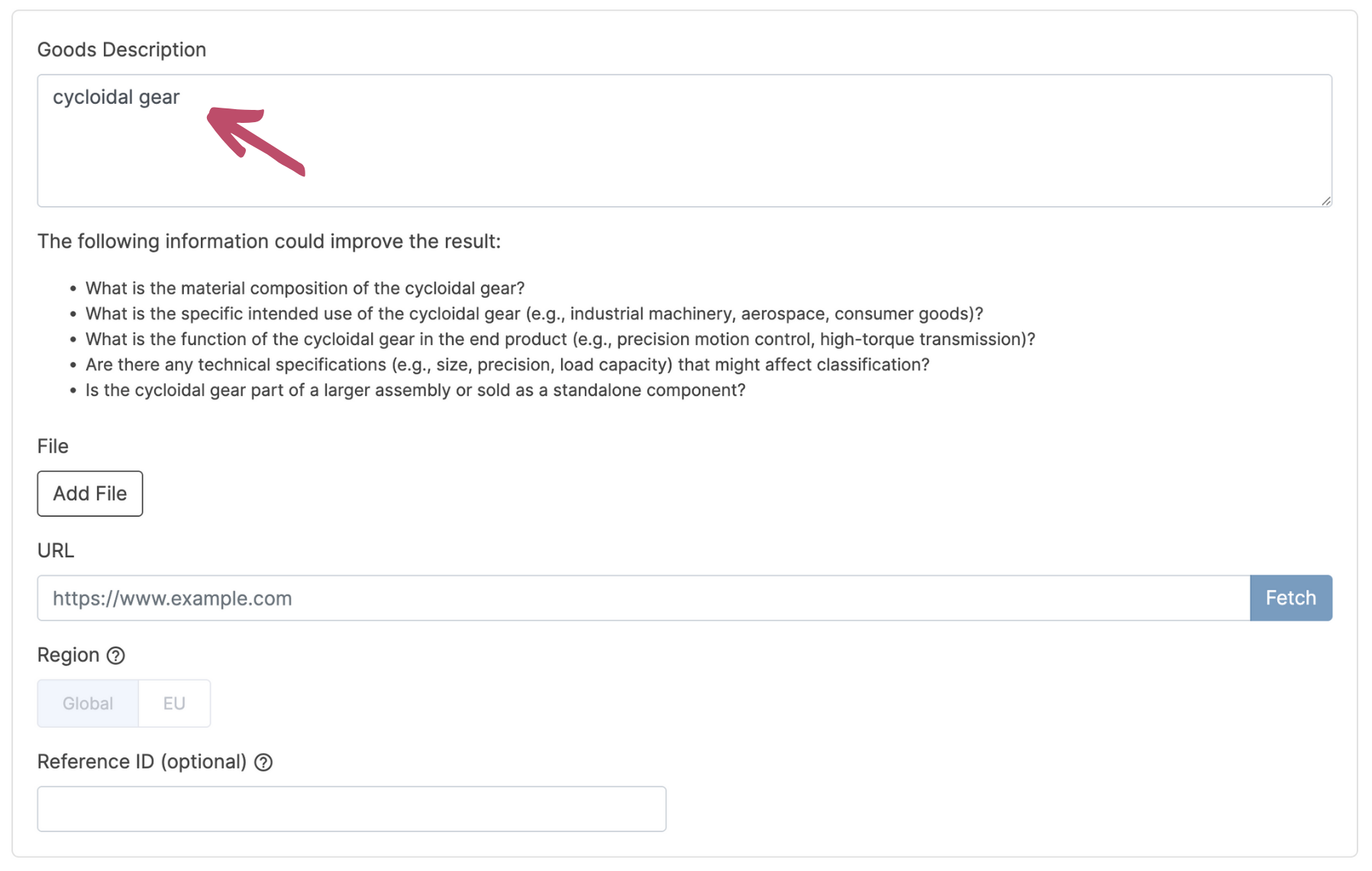 Goods Description field